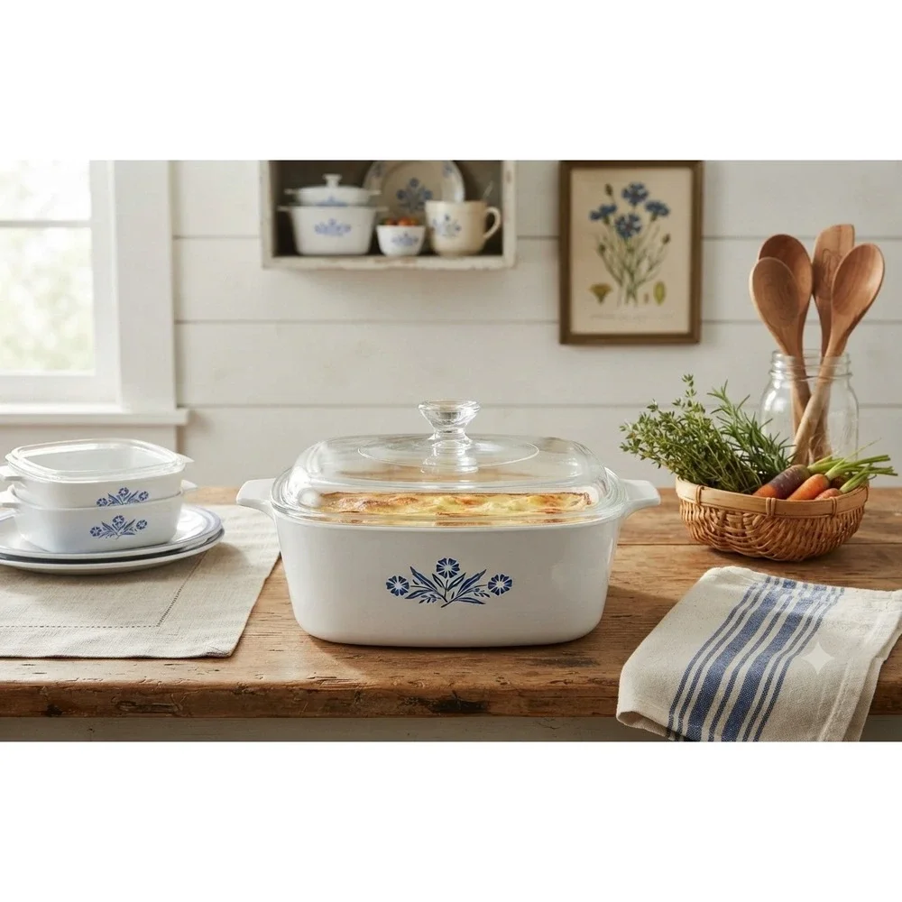 Corning Ware Blue Cornflower 1.5 Quart Casserole Dish with Lid P-4-B Vintage